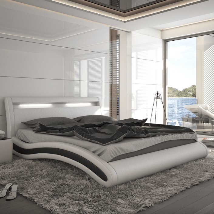 Кожена спалня FIORE – бяло-черно мебели Carmen
